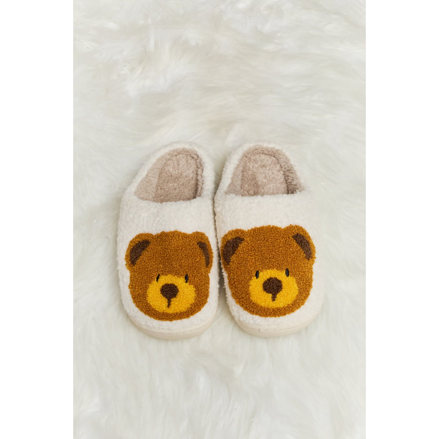 Melody Teddy Bear Print Plush Slide Slippers footwear