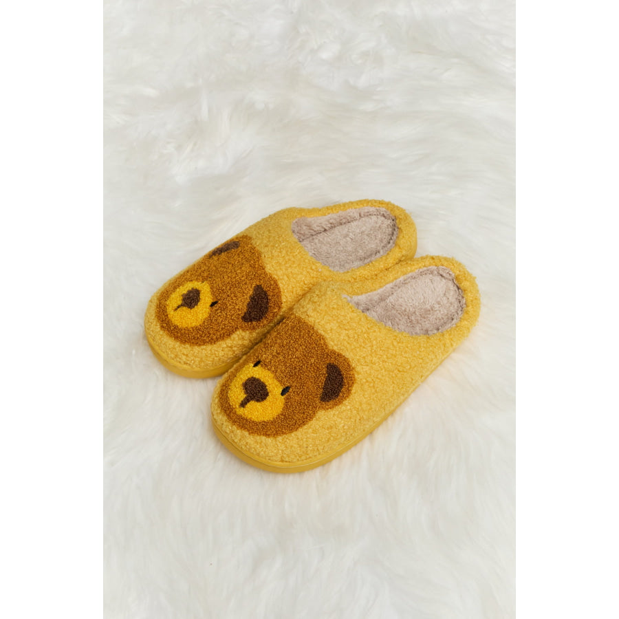 Melody Teddy Bear Print Plush Slide Slippers footwear