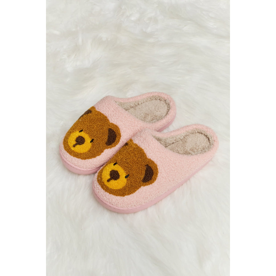 Melody Teddy Bear Print Plush Slide Slippers footwear