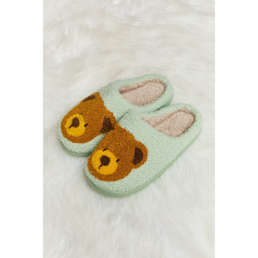 Melody Teddy Bear Print Plush Slide Slippers footwear