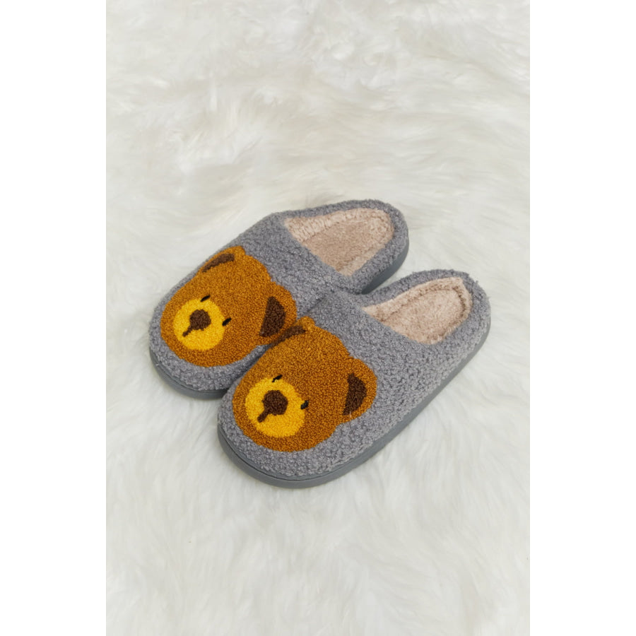 Melody Teddy Bear Print Plush Slide Slippers footwear