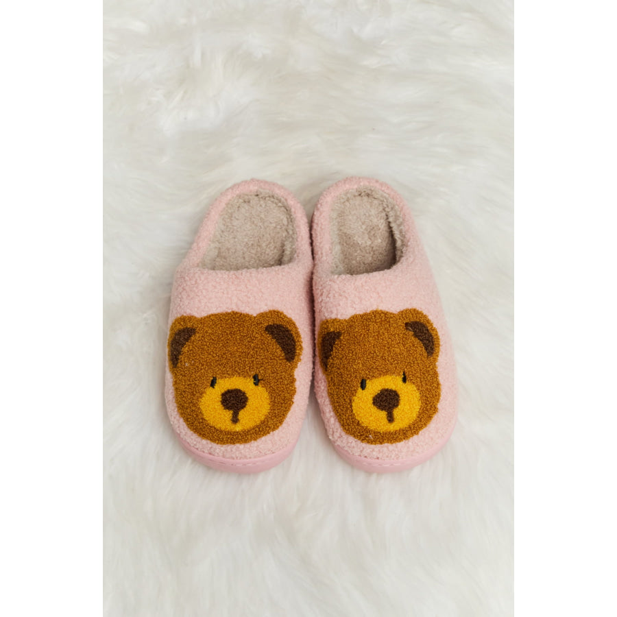 Melody Teddy Bear Print Plush Slide Slippers footwear