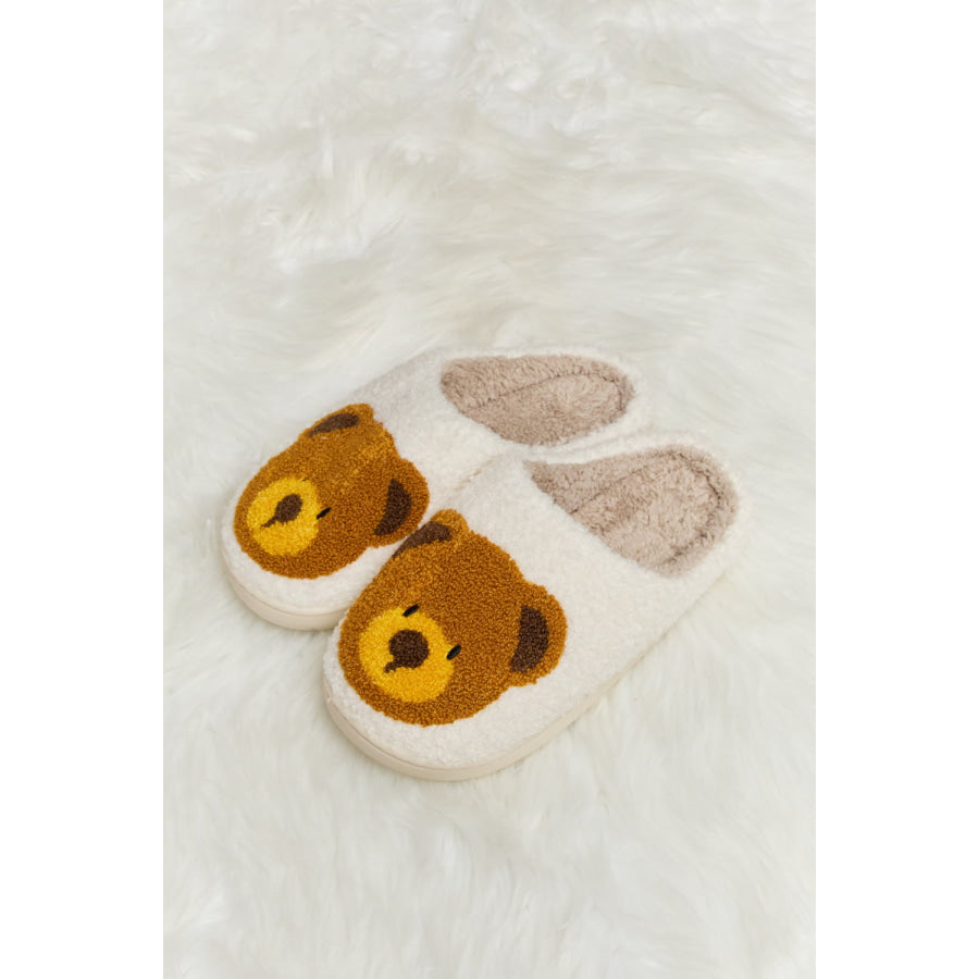 Melody Teddy Bear Print Plush Slide Slippers footwear