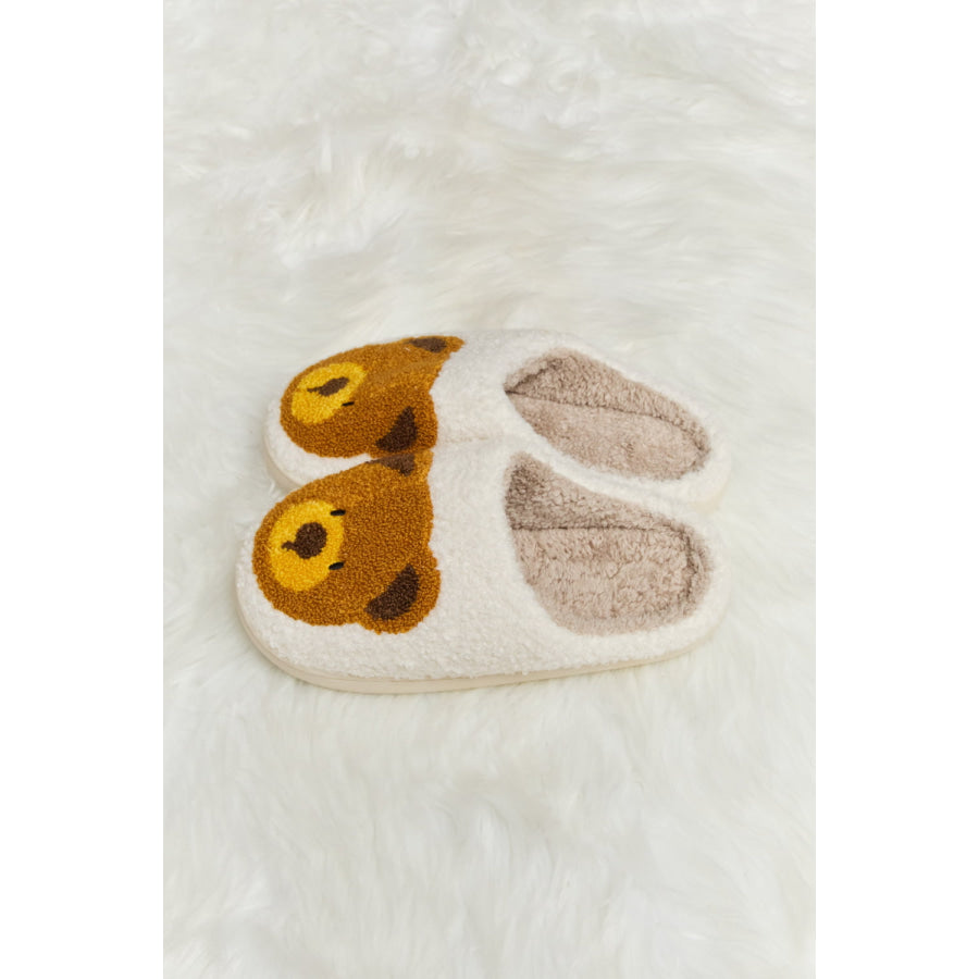 Melody Teddy Bear Print Plush Slide Slippers footwear