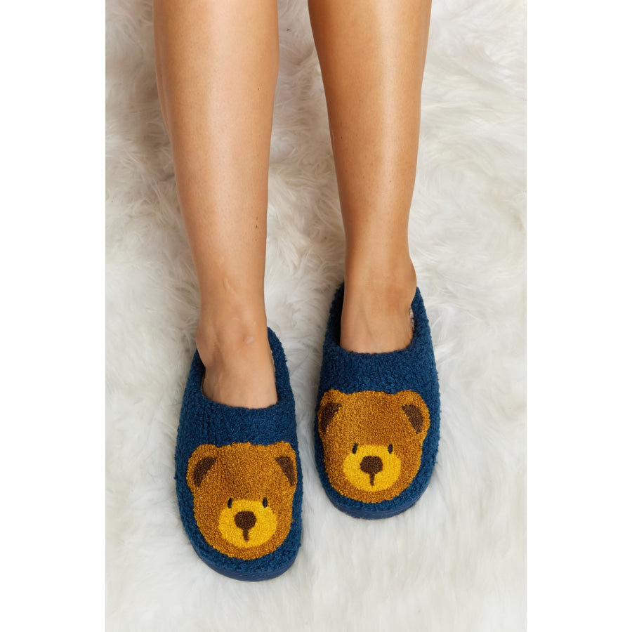 Melody Teddy Bear Print Plush Slide Slippers footwear