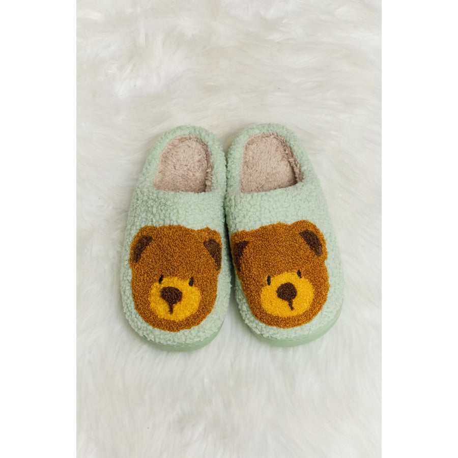 Melody Teddy Bear Print Plush Slide Slippers footwear