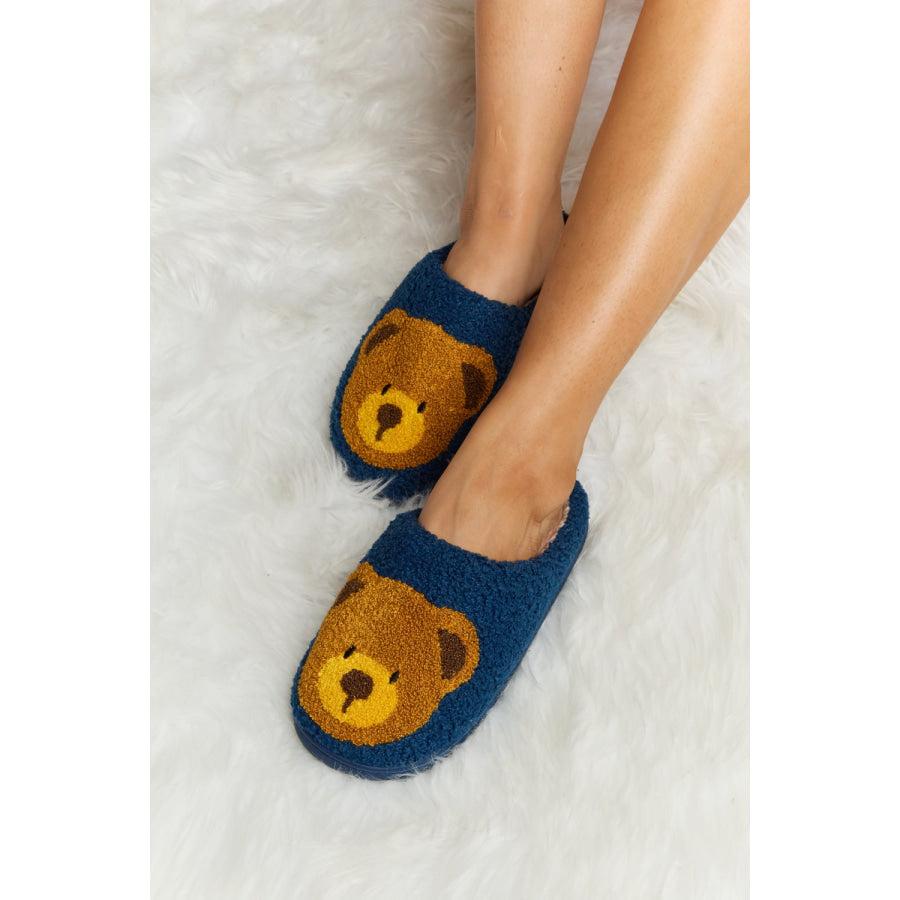 Melody Teddy Bear Print Plush Slide Slippers footwear