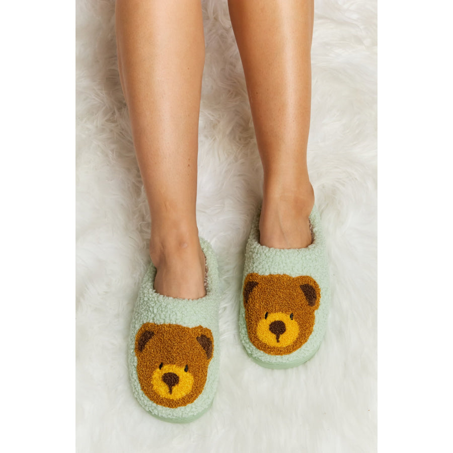 Melody Teddy Bear Print Plush Slide Slippers footwear