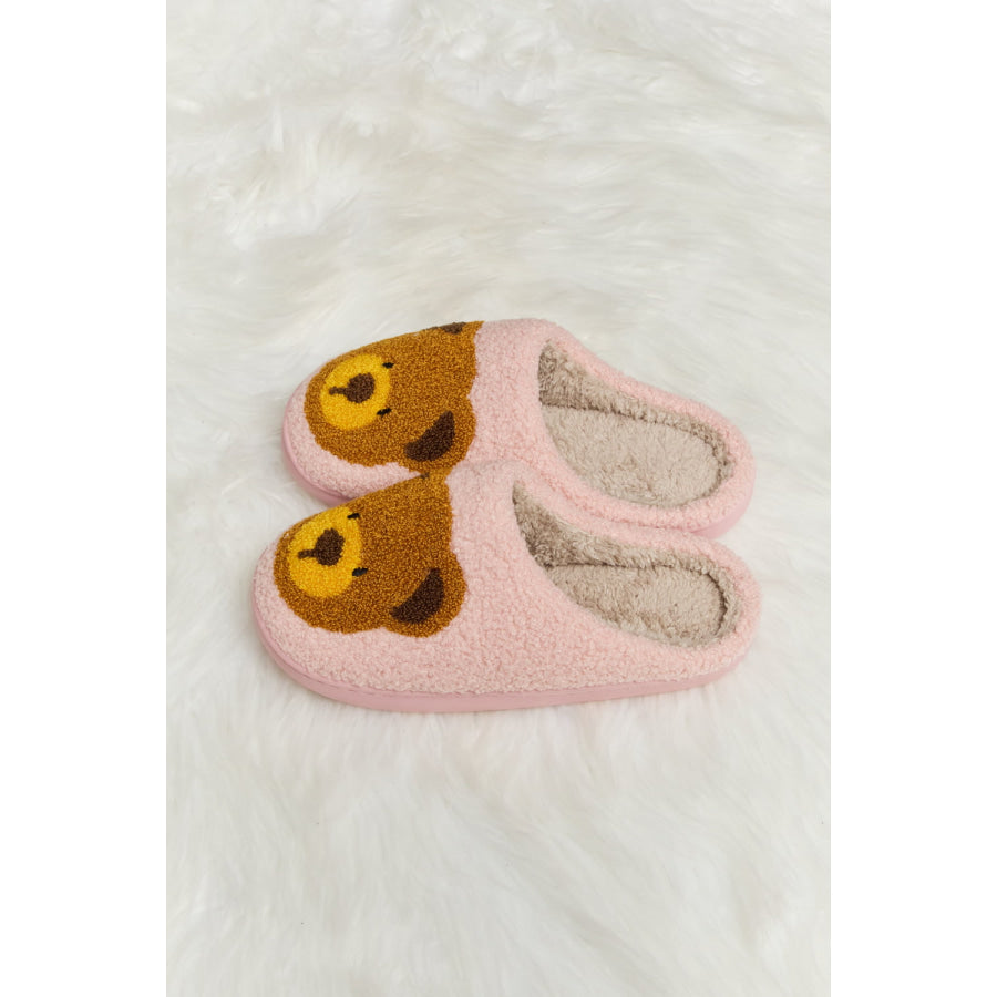 Melody Teddy Bear Print Plush Slide Slippers footwear