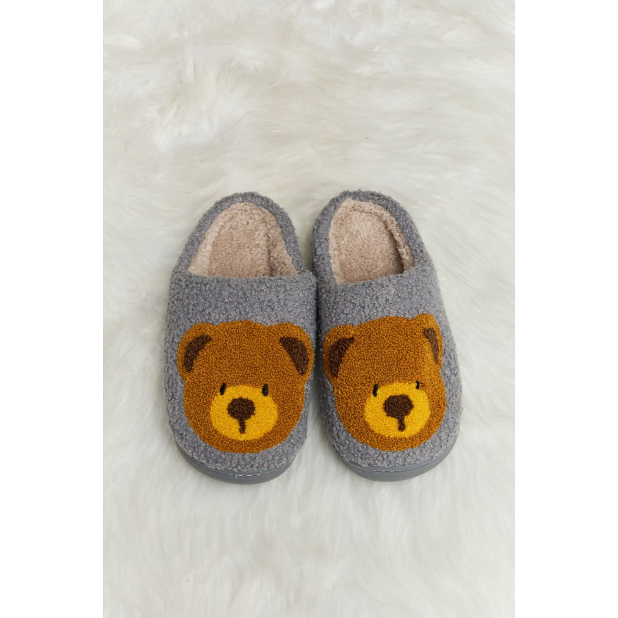 Melody Teddy Bear Print Plush Slide Slippers footwear