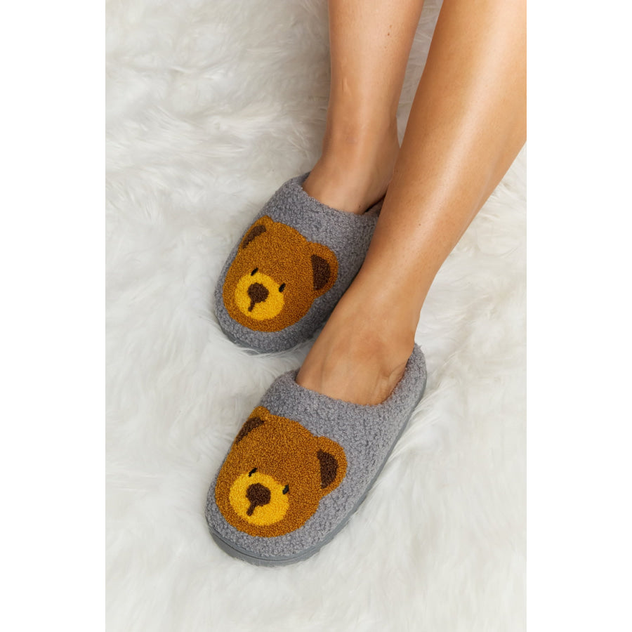 Melody Teddy Bear Print Plush Slide Slippers footwear