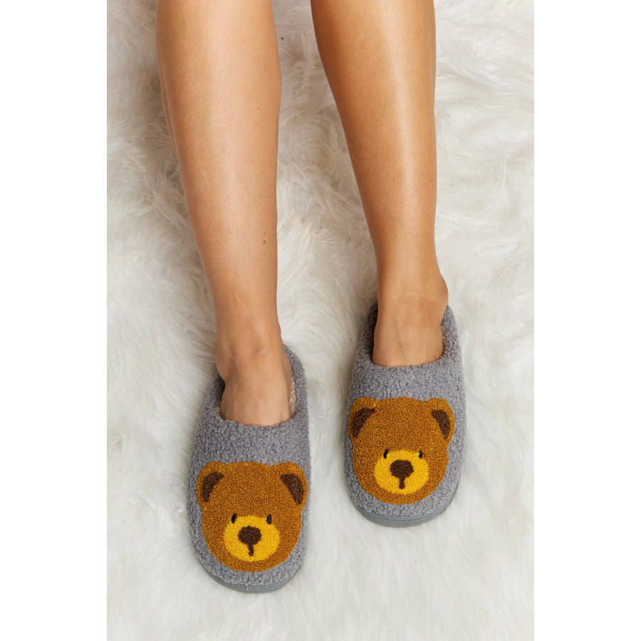 Melody Teddy Bear Print Plush Slide Slippers footwear