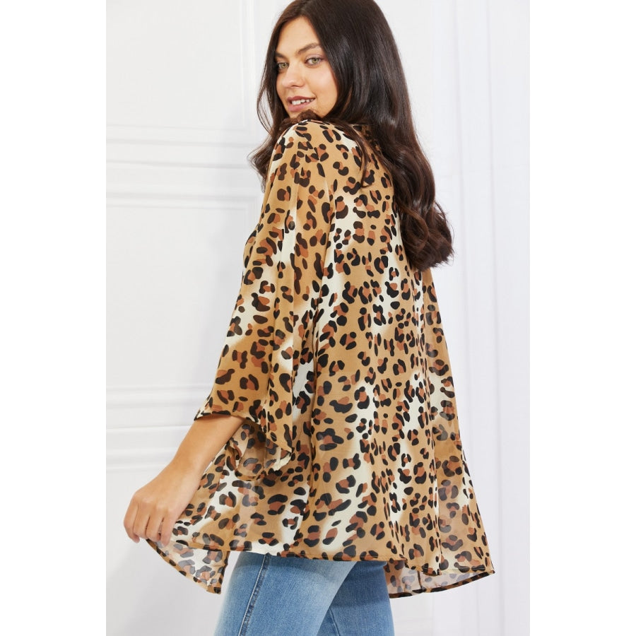 Melody Wild Muse Full Size Animal Print Kimono in Camel