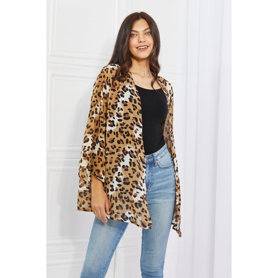 Melody Wild Muse Full Size Animal Print Kimono in Camel