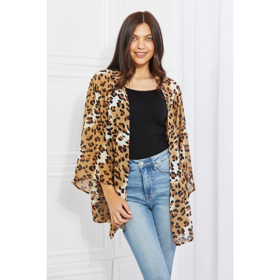 Melody Wild Muse Full Size Animal Print Kimono in Camel