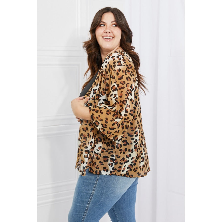 Melody Wild Muse Full Size Animal Print Kimono in Camel