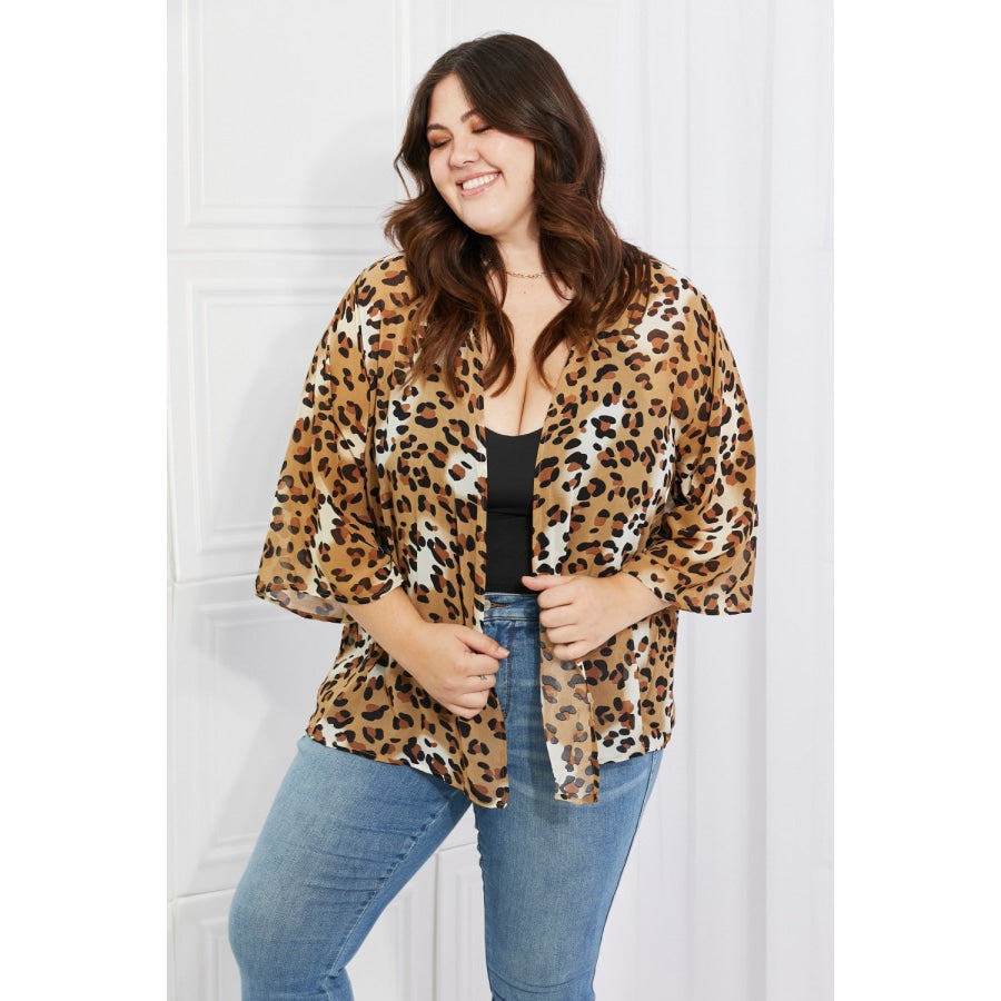 Melody Wild Muse Full Size Animal Print Kimono in Camel