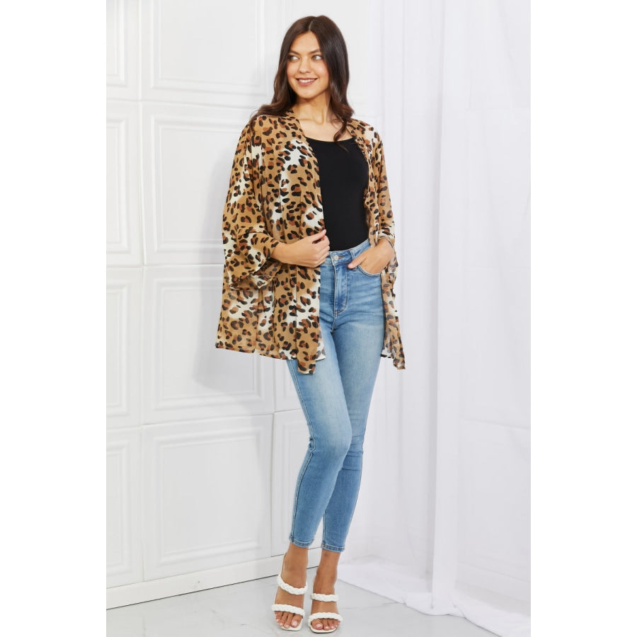 Melody Wild Muse Full Size Animal Print Kimono in Camel