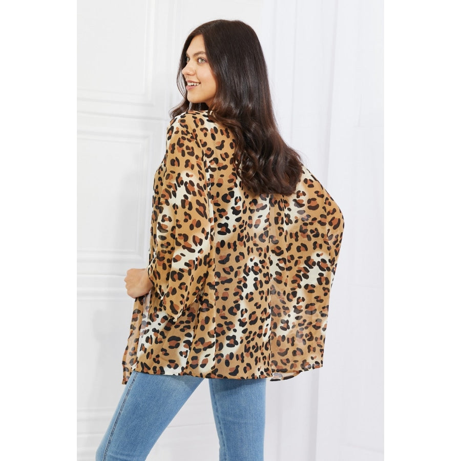 Melody Wild Muse Full Size Animal Print Kimono in Camel