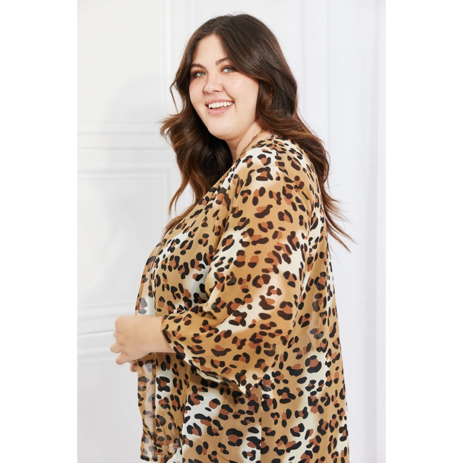 Melody Wild Muse Full Size Animal Print Kimono in Camel