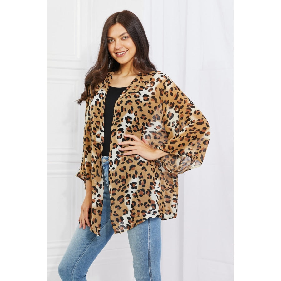 Melody Wild Muse Full Size Animal Print Kimono in Camel