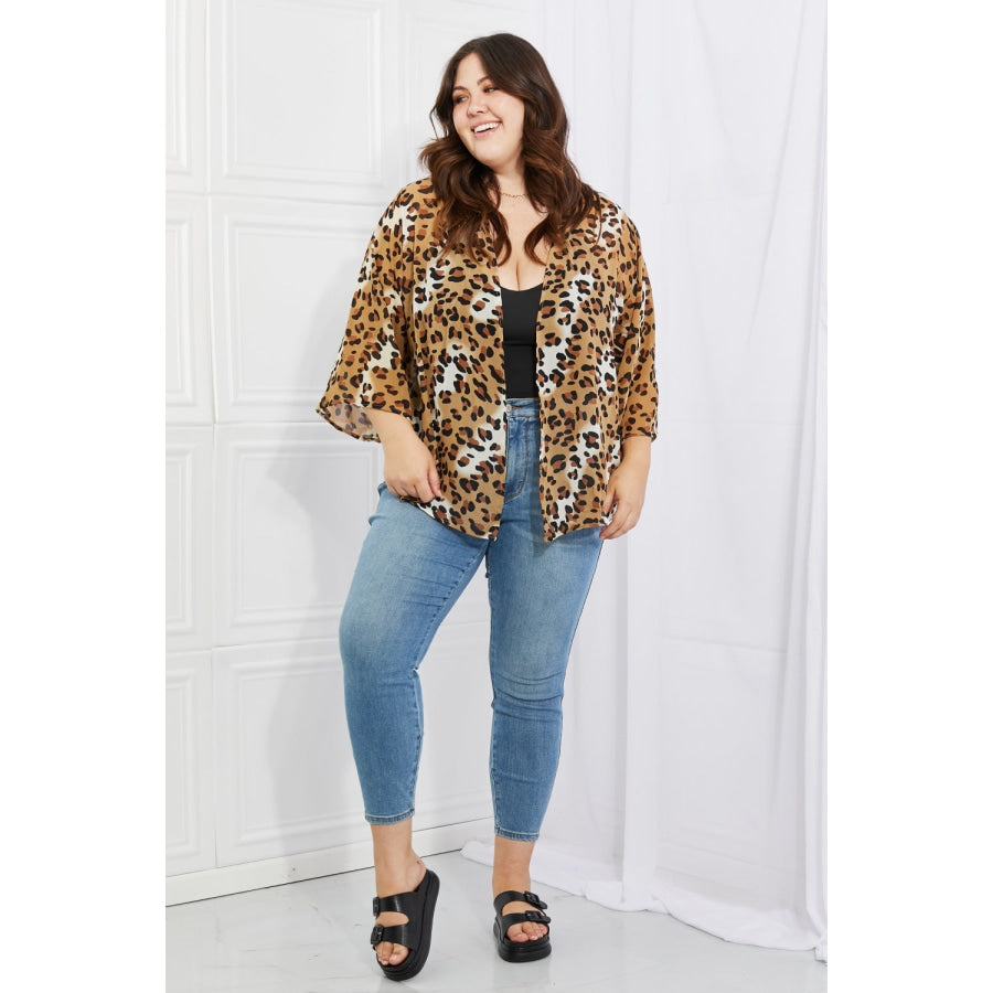 Melody Wild Muse Full Size Animal Print Kimono in Camel