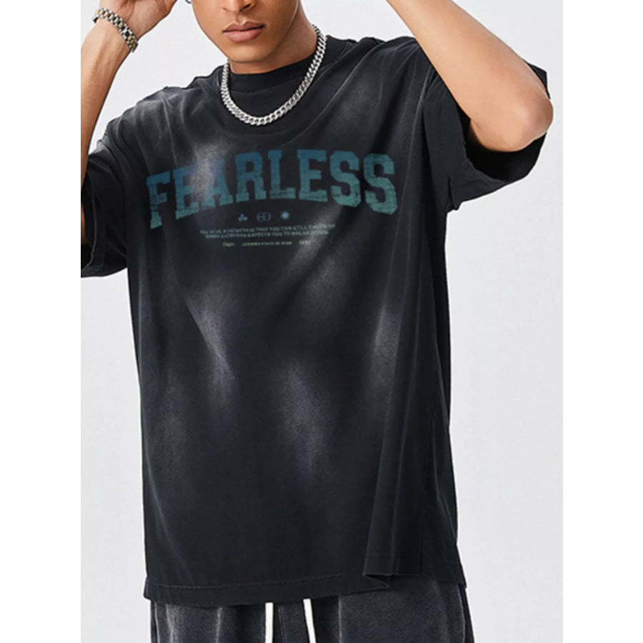 Men’ s Fearless Round Neck Wash T-Shirt Black / S Apparel and Accessories