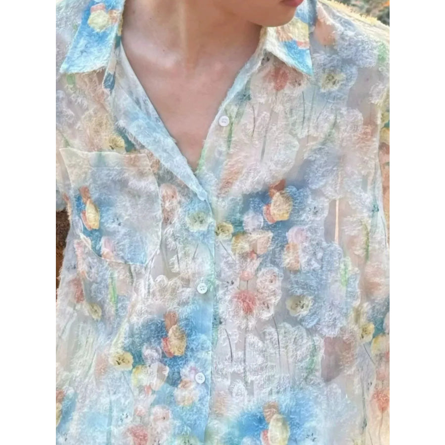 Men’s Abstract Floral Print Textured Shirt Apparel and Accessories