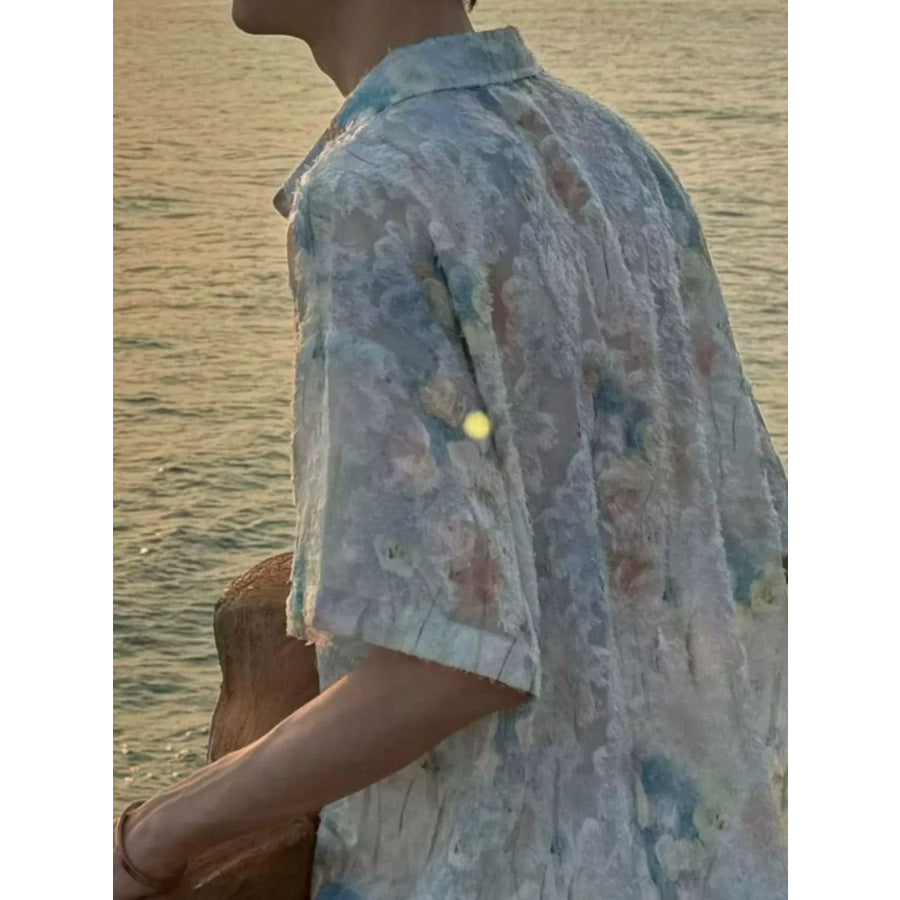Men’s Abstract Floral Print Textured Shirt Apparel and Accessories