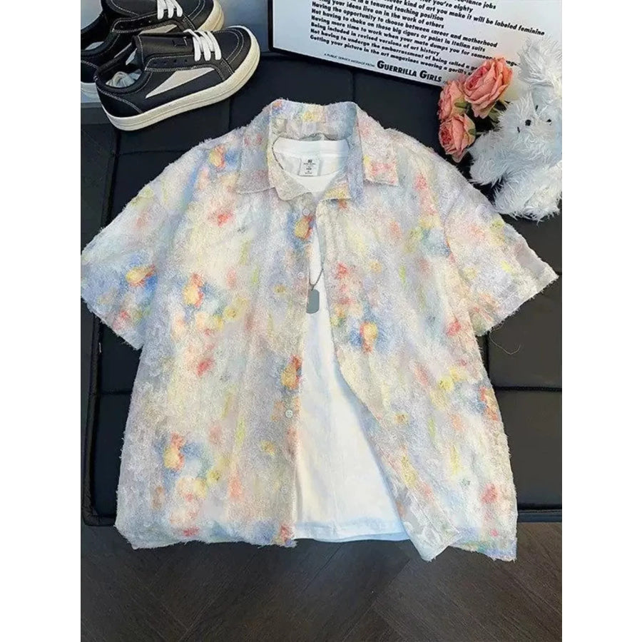 Men’s Abstract Floral Print Textured Shirt White / M Apparel and Accessories