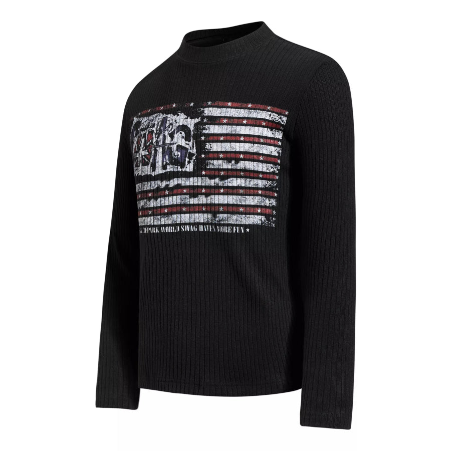 Men’s American Flag Ribbed Long Sleeve T-Shirt Black / S Apparel and Accessories