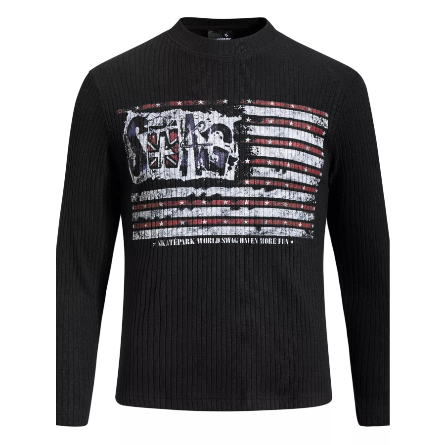 Men’s American Flag Ribbed Long Sleeve T-Shirt Black / S Apparel and Accessories