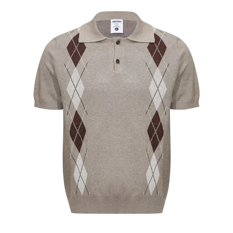 Men’s Argyle Knit Short Sleeve Polo Khaki / M Apparel and Accessories