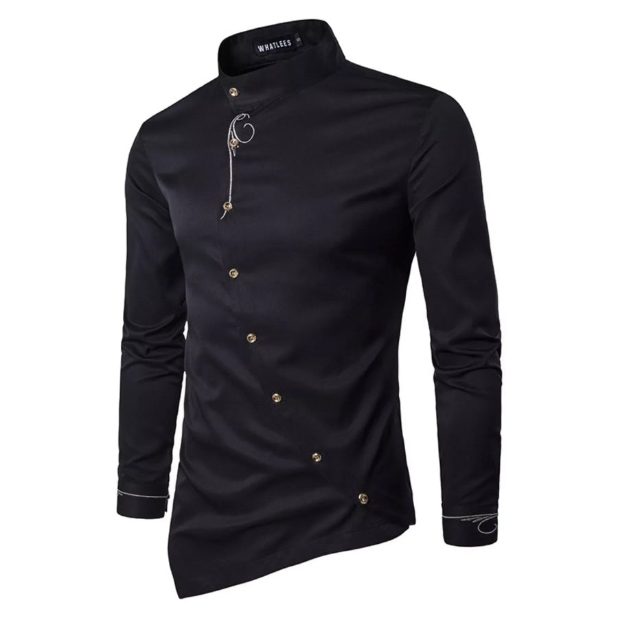 Men’s Asymmetric Button-Down Slim Fit Shirt Black / S Apparel and Accessories