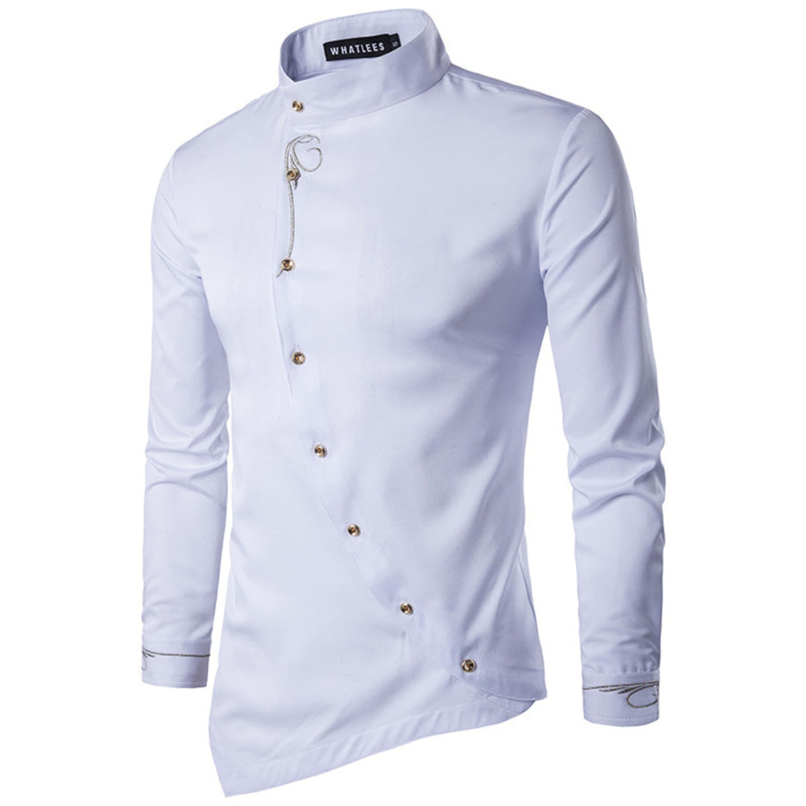 Men’s Asymmetric Button-Down Slim Fit Shirt White / S Apparel and Accessories