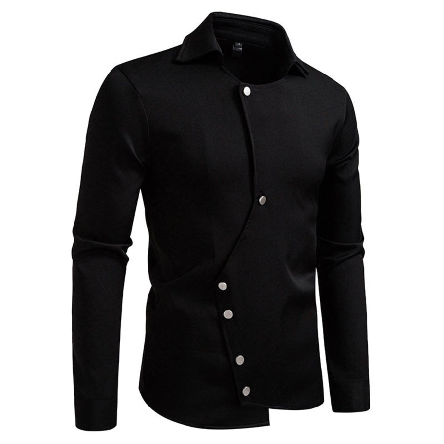 Men’s Asymmetrical Button-Down Long Sleeve Shirt Black / S Apparel and Accessories