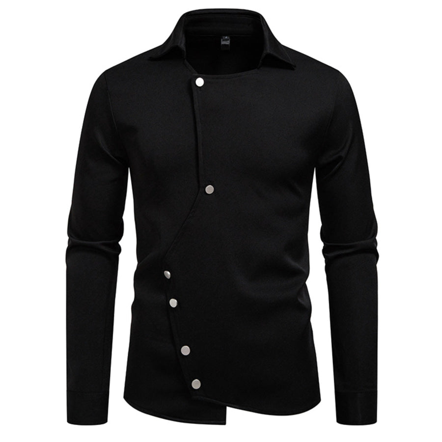 Men’s Asymmetrical Button-Down Long Sleeve Shirt Black / S Apparel and Accessories