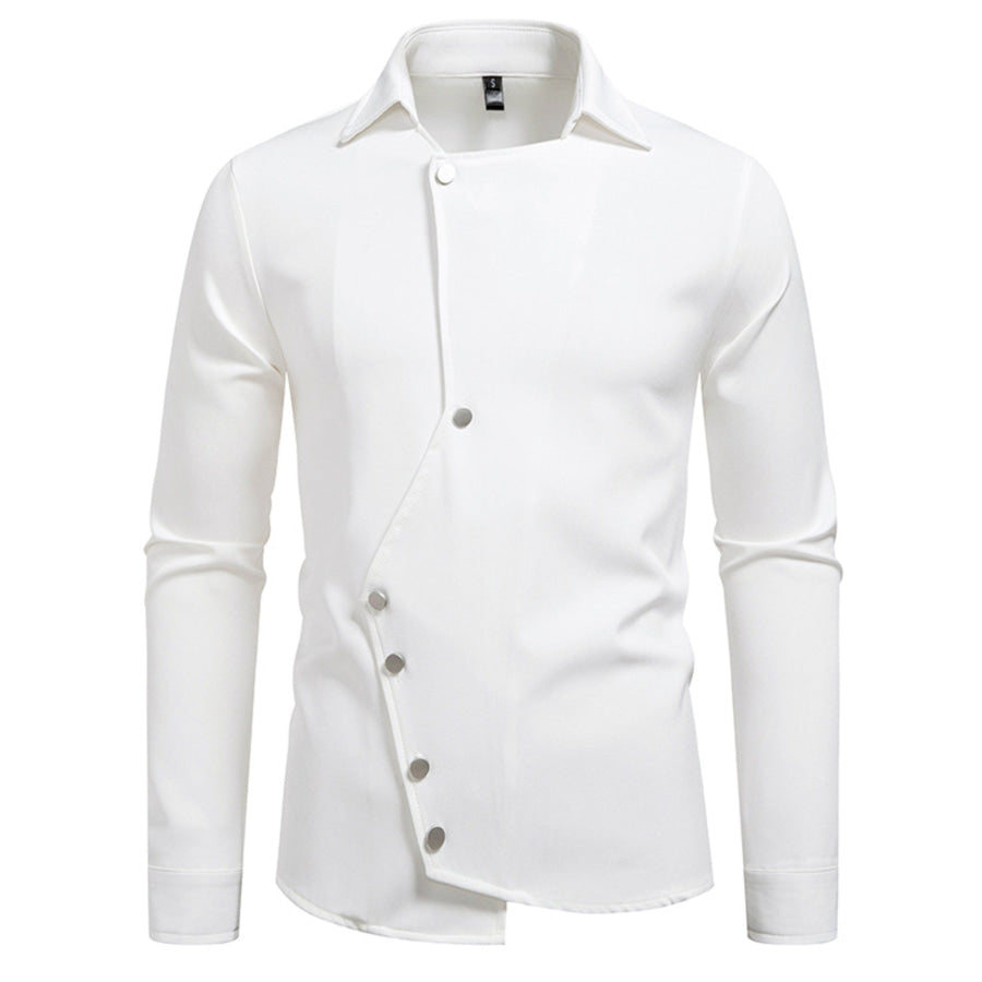 Men’s Asymmetrical Button-Down Long Sleeve Shirt White / S Apparel and Accessories