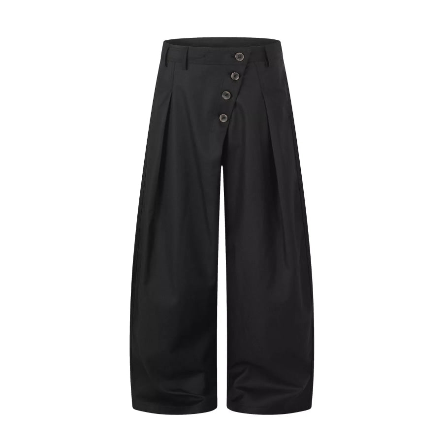 Men’s Asymmetrical Button Wide-Leg Pants Black / S Apparel and Accessories