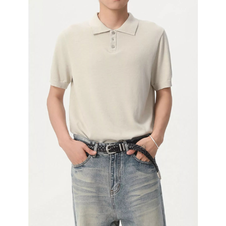 Men’s Button Detail Short Sleeve Polo Light Apricot / M Apparel and Accessories