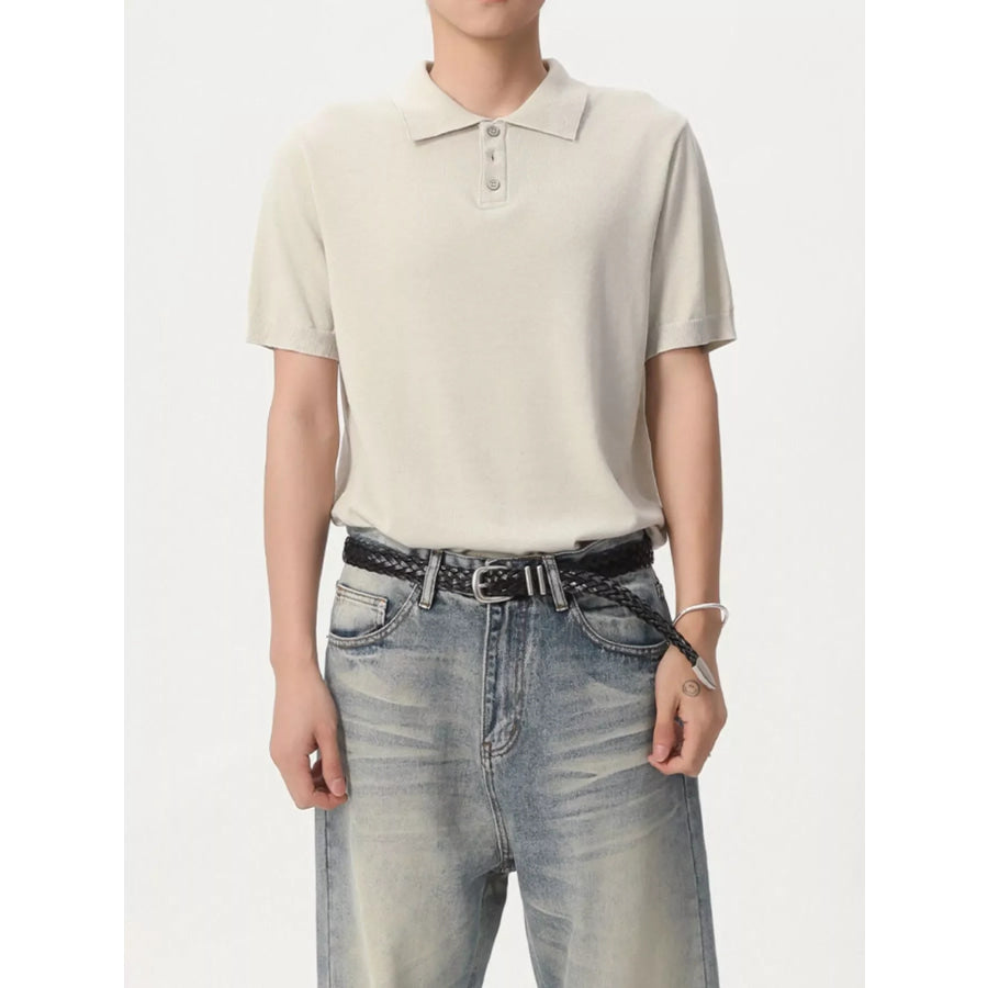 Men’s Button Detail Short Sleeve Polo Light Apricot / M Apparel and Accessories