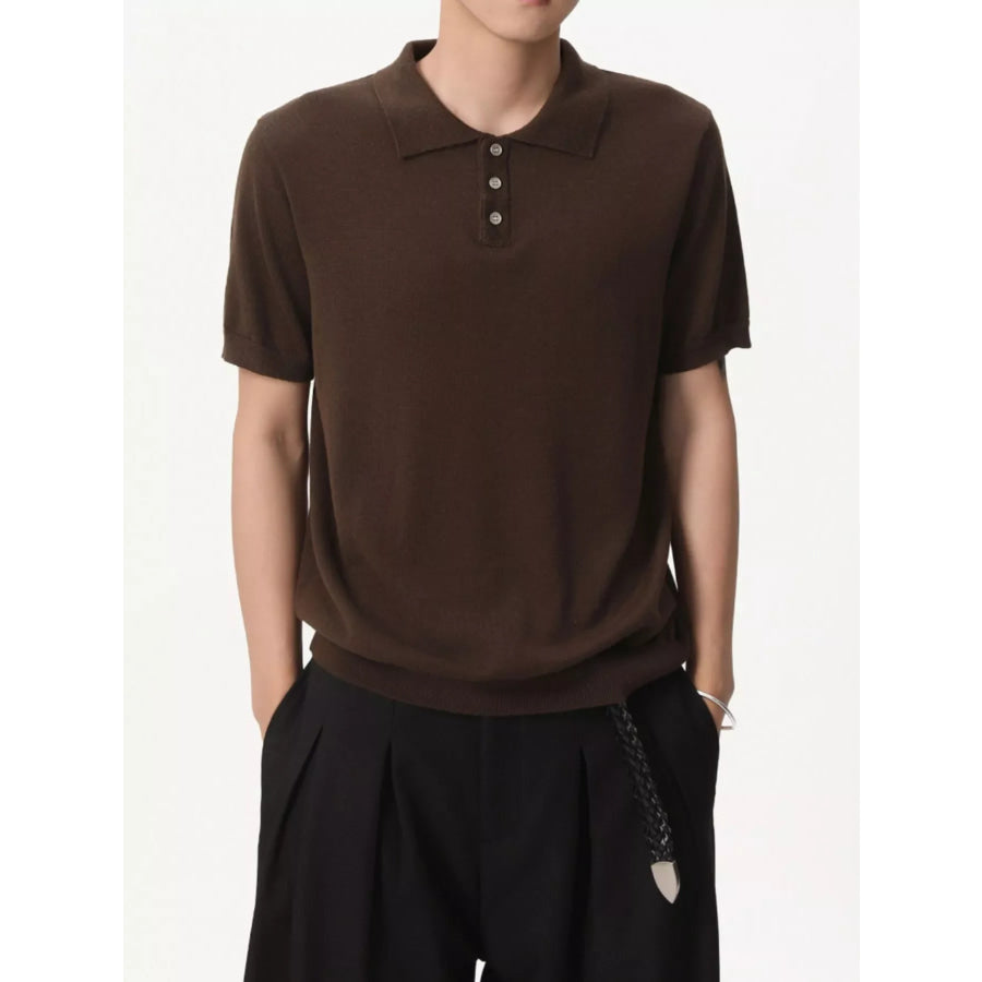 Men’s Button Detail Short Sleeve Polo Light Coffee / M Apparel and Accessories