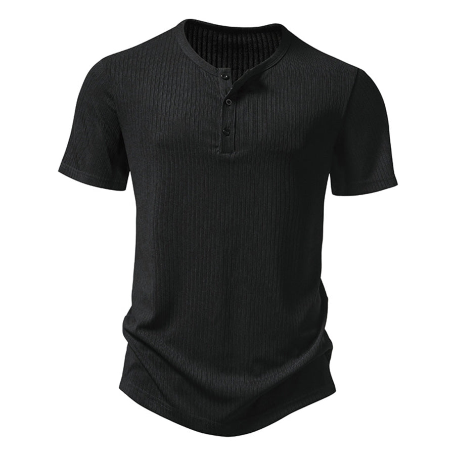 Men’s Button Detail Short Sleeve T-Shirt Black / S Apparel and Accessories