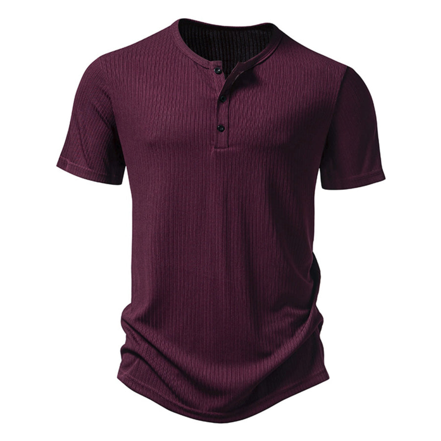 Men’s Button Detail Short Sleeve T-Shirt Burgundy / S Apparel and Accessories
