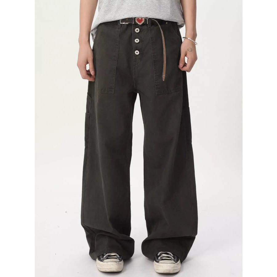 Men’s Button Fly Wide Leg Cargo Pants Army Green / S