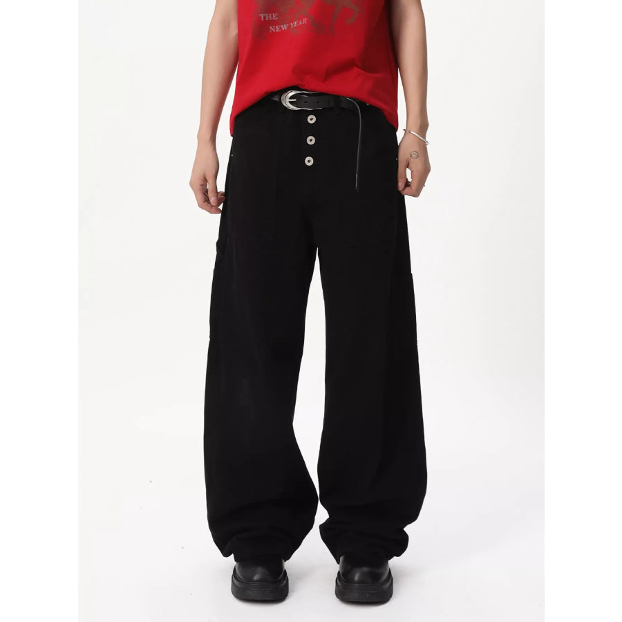 Men’s Button Fly Wide Leg Cargo Pants Black / S
