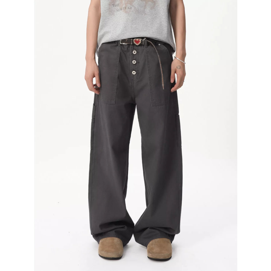 Men’s Button Fly Wide Leg Cargo Pants Gray / S