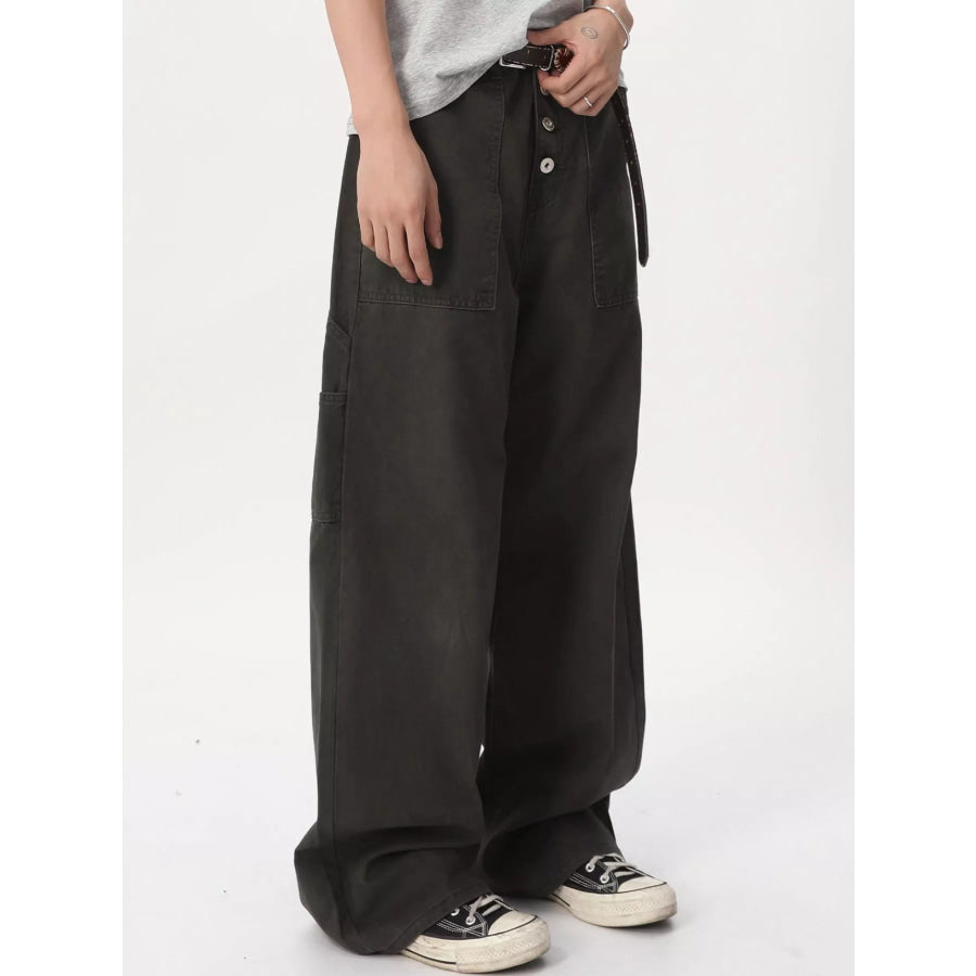 Men’s Button Fly Wide Leg Cargo Pants Army Green / S