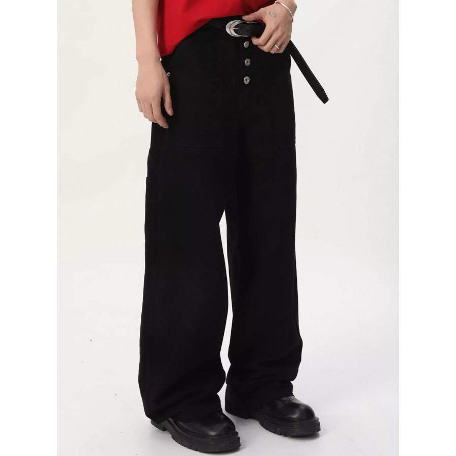 Men’s Button Fly Wide Leg Cargo Pants