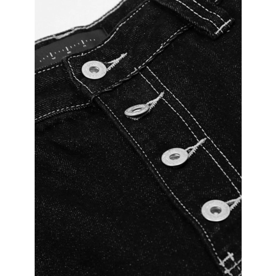 Men’s Button Fly Wide Leg Denim Capris Apparel and Accessories